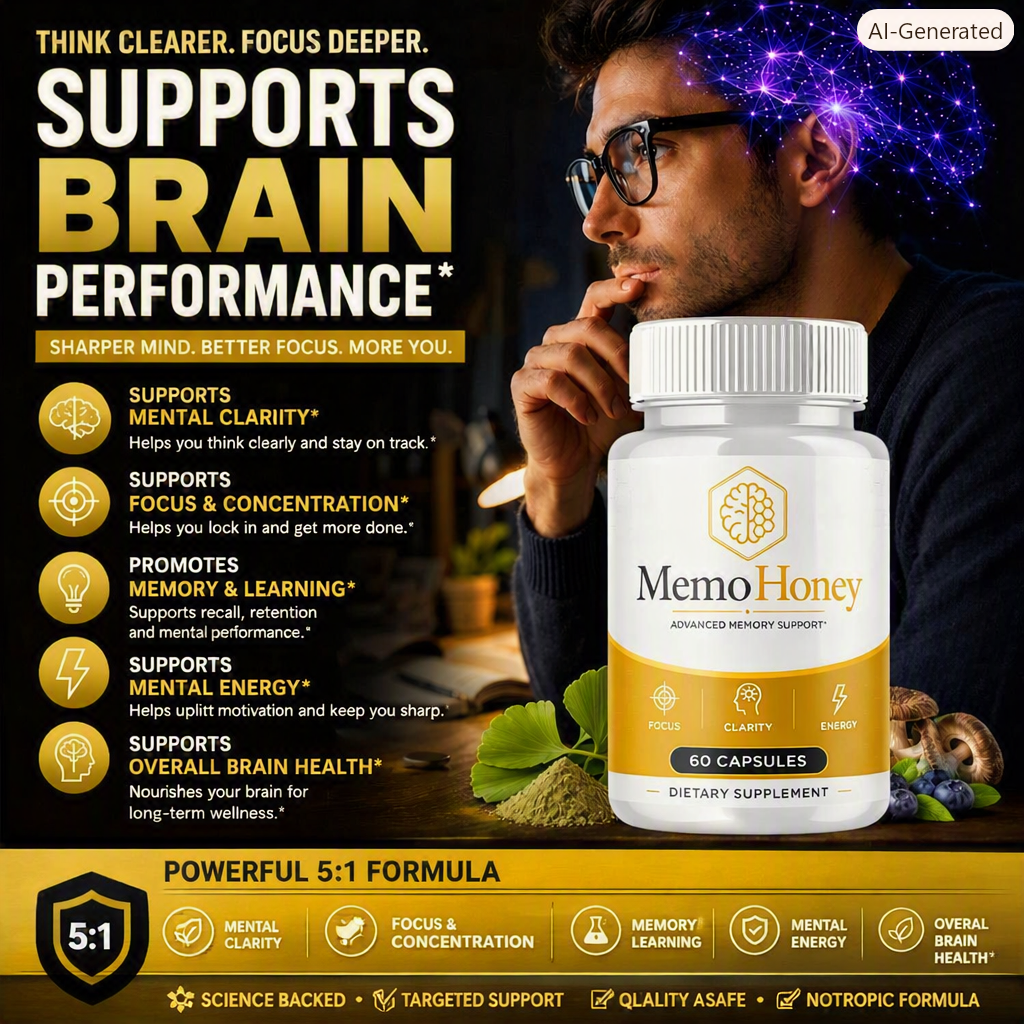 MemoHoney® brain performance support — 6 bottle pack, 180-day supply